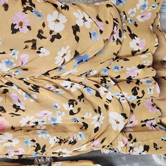 Dreamer Georgette Floral Print Surplice V-Neck Puff Sleeve Mini Blouson Dress - Picture 4 of 7